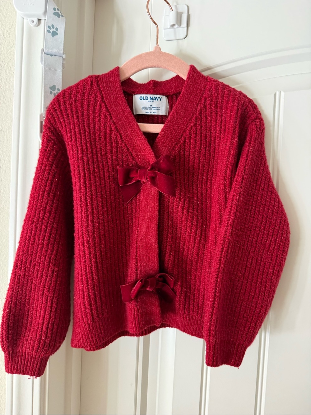 Old Navy Toddler Red Ribbed Knit Cardigan with Bow Accents